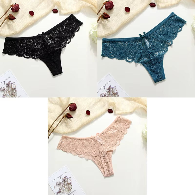 3Pcs Sexy Underwear Woman Thongs Panties Lace G-String T-Back Female Underwear Sexy Lace Thongs Underpants Panties for Woman