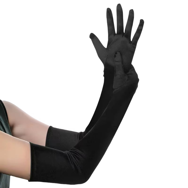 Classic Adult Black White Red Grey Skin Opera/Elbow/Wrist Stretch Satin Finger Long Gloves Women Flapper Gloves Matching Costume