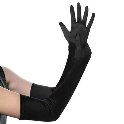 Classic Adult Black White Red Grey Skin Opera/Elbow/Wrist Stretch Satin Finger Long Gloves Women Flapper Gloves Matching Costume