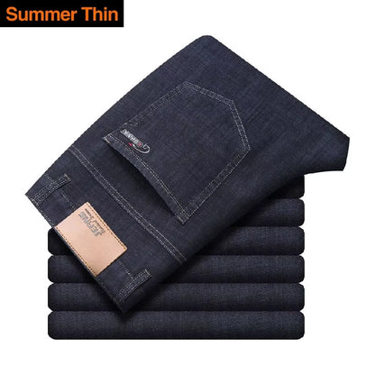 Classic Style Men Brand Jeans Business Casual Stretch Slim Denim Pants Light Blue Black Trousers Male