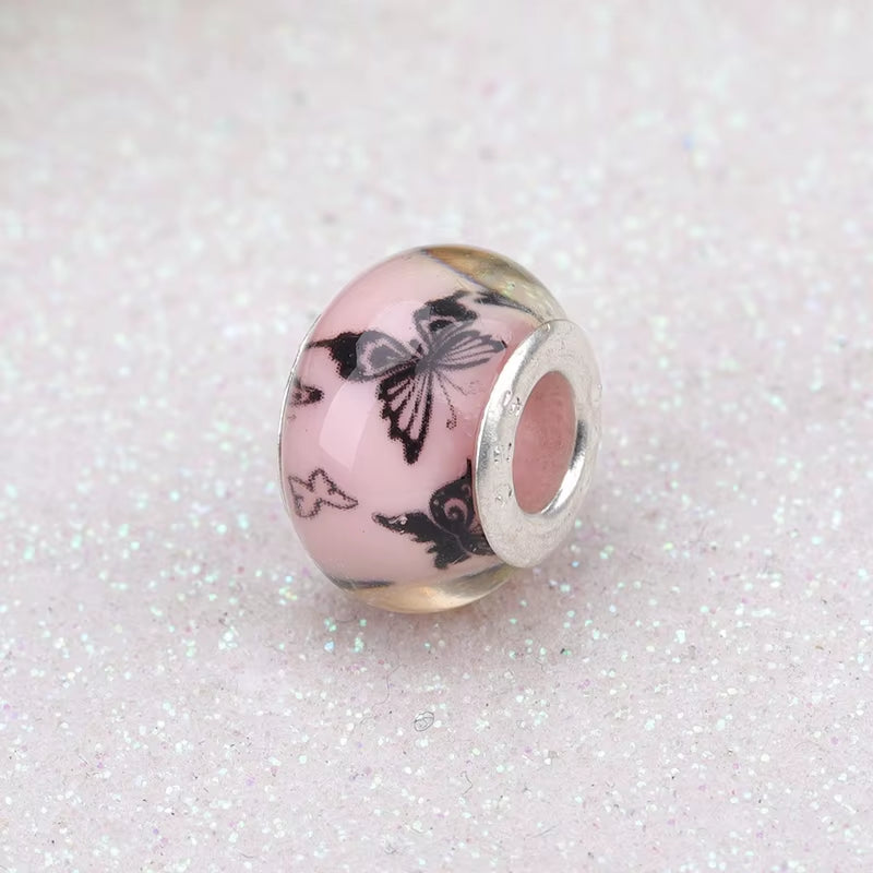 New European Colorful Lampwork Glass Bead Murano Plastic Aolly Charm Fit Pan Brand Bracelet Bangle Women DIY Jewelry Dropship