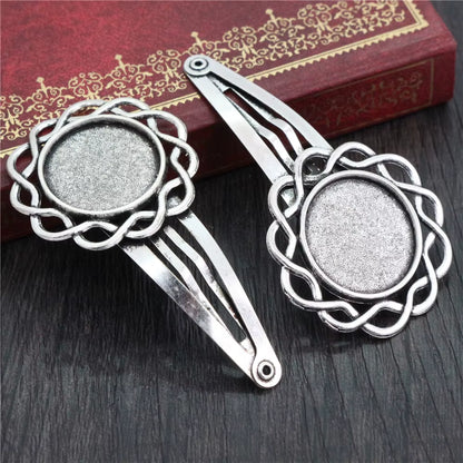 14 16Mm 18Mm 20Mm round Oval 18X25Mm Antique Silver Plated Bronze Copper Material Hairpin Hair Clips Base Setting Cabochon Cameo