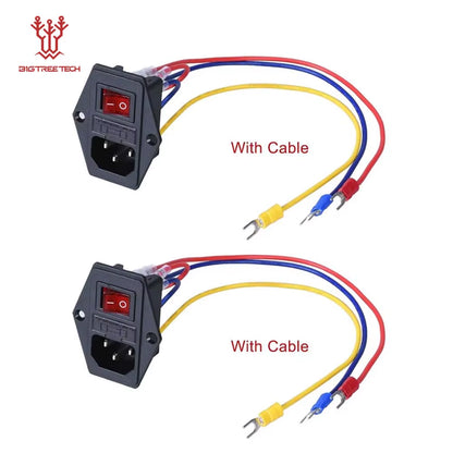 3D Printer Parts 10A 250V Power Switch AC Power Outlet with Red Triple Rocker Switch Fused Module Plug for 3D Printer