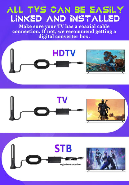 Tv Antenna with Amplifier 4K 1080P Indoor Digital Hd Upgraded Full 360° Signal Reception Digital Antenna Free Channel Tv Antenna