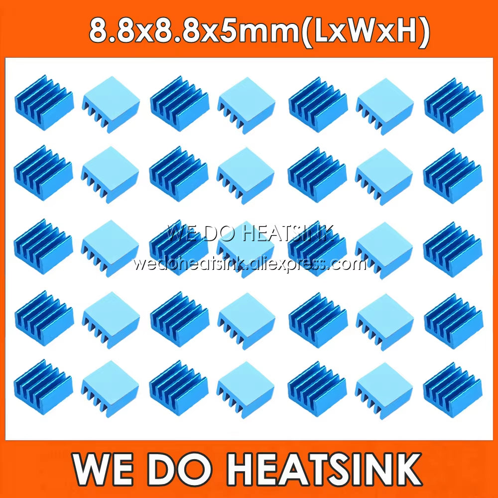 10Pcs 8.8X8.8X5Mm Small Tiny Silver / Black Heatsink Aluminum Heat Sink Radiator Cooler with Tape Applied
