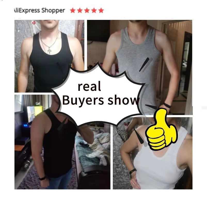 3Pcs/Lot Cotton Mens Underwear Sleeveless Tank Top Solid Muscle Vest Undershirts O-Neck Gymclothing T-Shirt Men'S Vest