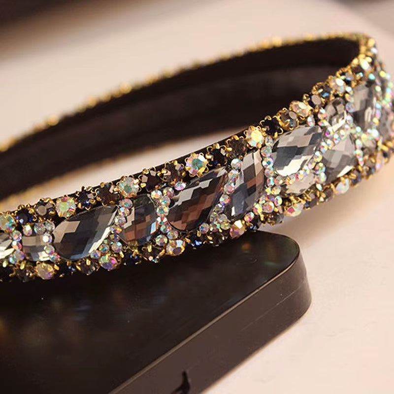 Handmade Black and Gray Luxury Crystal Stone Bridal Headbands Rhinestone Wedding Hairbands for Women Fashion Hair Accessories