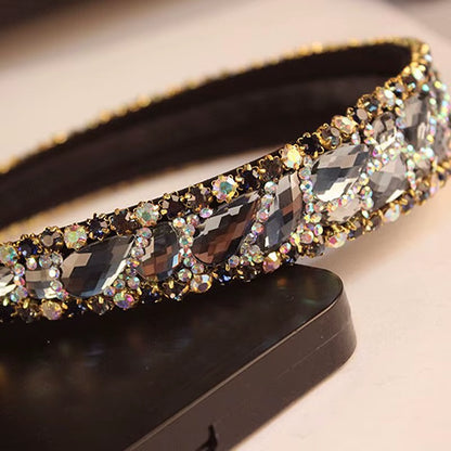 Handmade Black and Gray Luxury Crystal Stone Bridal Headbands Rhinestone Wedding Hairbands for Women Fashion Hair Accessories