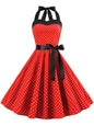 Polka Dot Dress Women Vintage Swing Halter Belt 50S 60S Rockabilly Prom Party Dresses Retro Feminino Vestidos