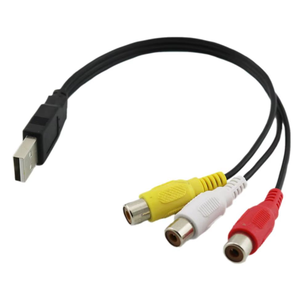 1Pc USB Male Plug to 3 RCA Female Adapter Audio Converter Video AV A/V Cable USB to RCA Cable for HDTV TV Television Wire Cord