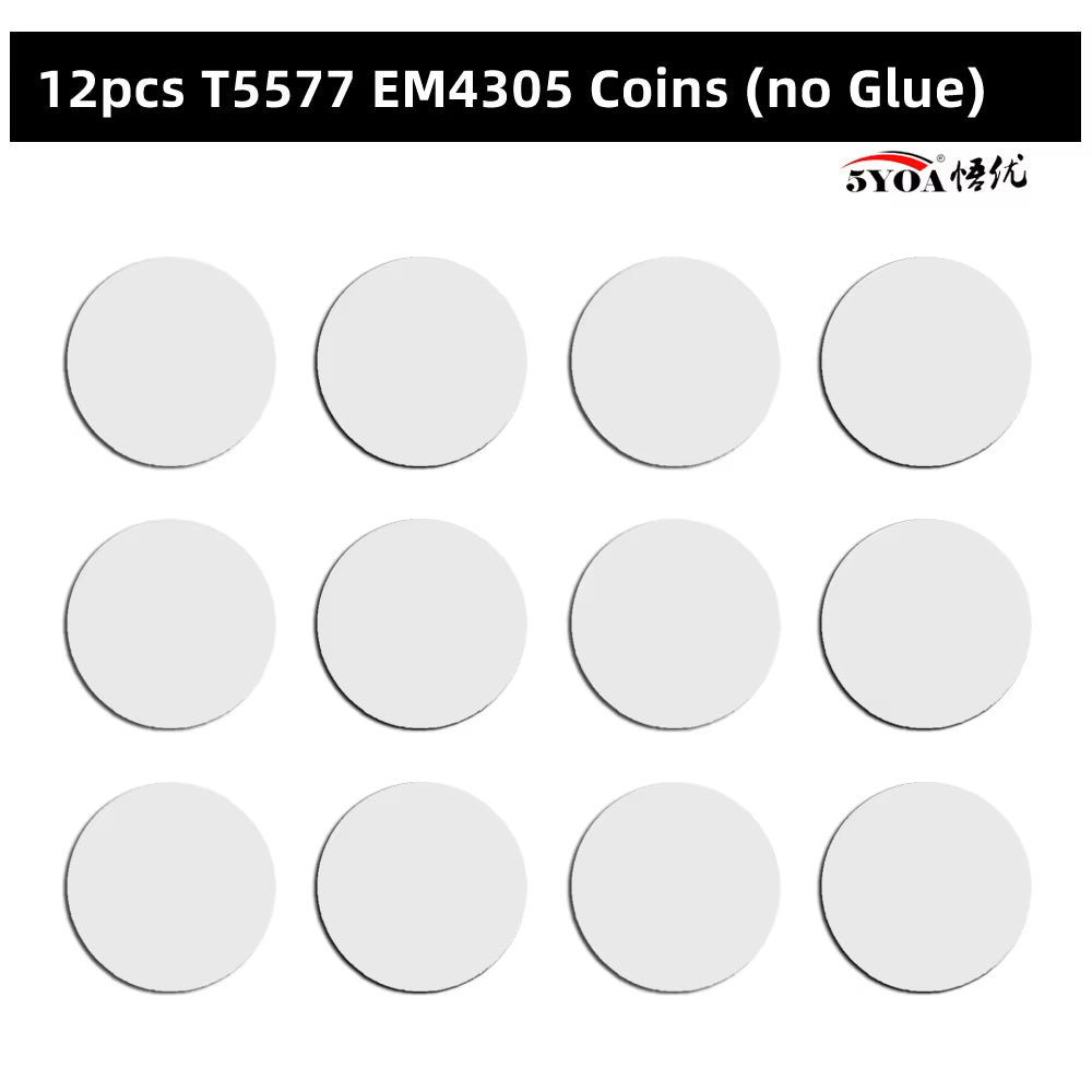 12Pcs RFID 125Khz EM4305 T5577 Blank Key Tag Chip Ring Coin Cards Tags Keytag Copy Rewritable Writable Rewrite Duplicate 125 Khz
