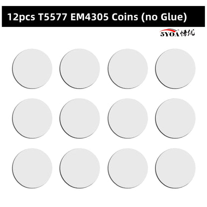 12Pcs RFID 125Khz EM4305 T5577 Blank Key Tag Chip Ring Coin Cards Tags Keytag Copy Rewritable Writable Rewrite Duplicate 125 Khz