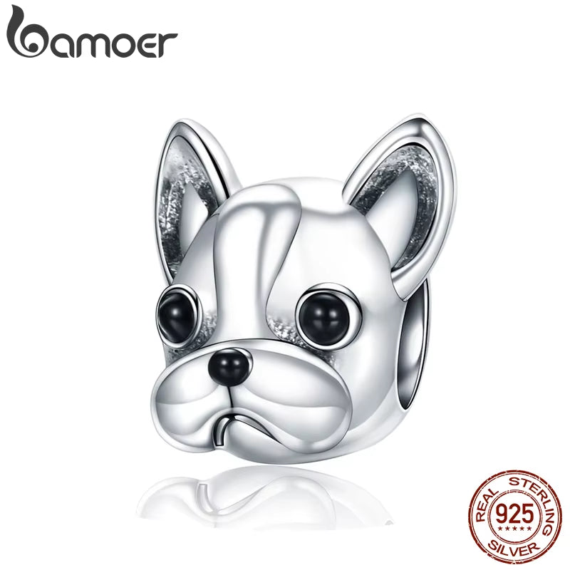 925 Sterling Silver Loyal Partners French Bulldog Bead Dog Animal Bead Fit Women Charm Bracelets DIY Jewelry SCC315