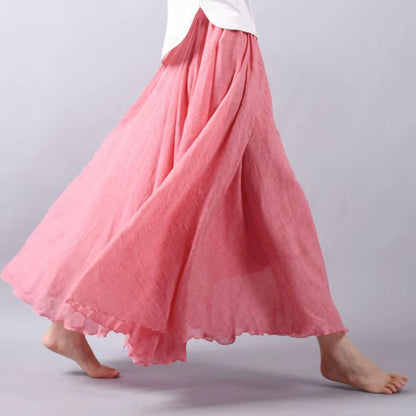 Women'S Elegant High Waist Linen Maxi Skirt 2023 Summer Ladies Casual Elastic Waist 2 Layers Skirts Saia Feminina 20 Colors SK53