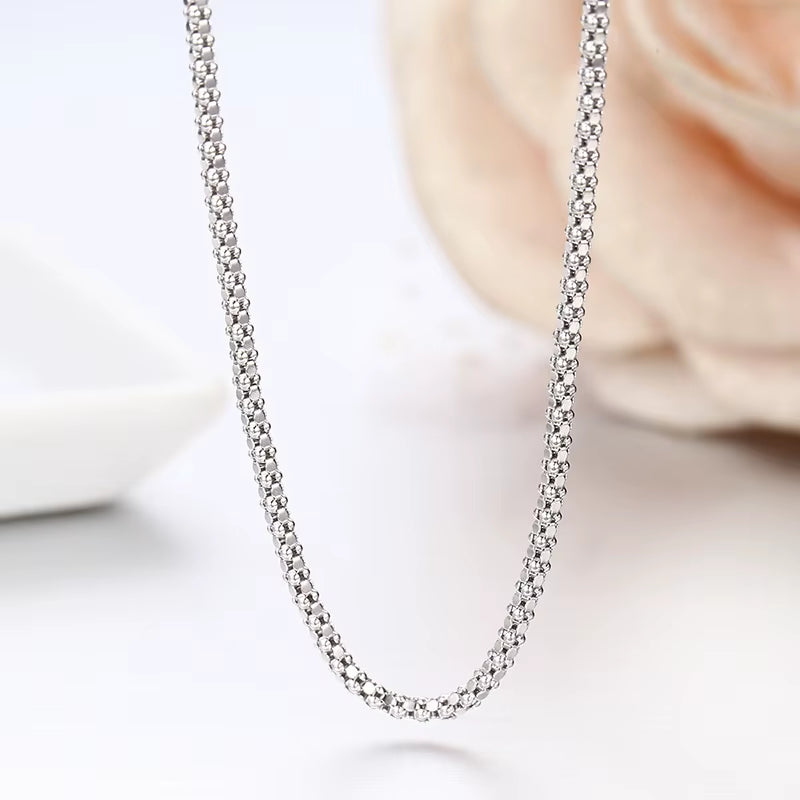 1.2Mm Thin 35Cm-90Cm Real 925 Sterling Silver Popcorn Chain Necklace Women Jewelry Girls Collier Kolye 14"-32" Italy Collares
