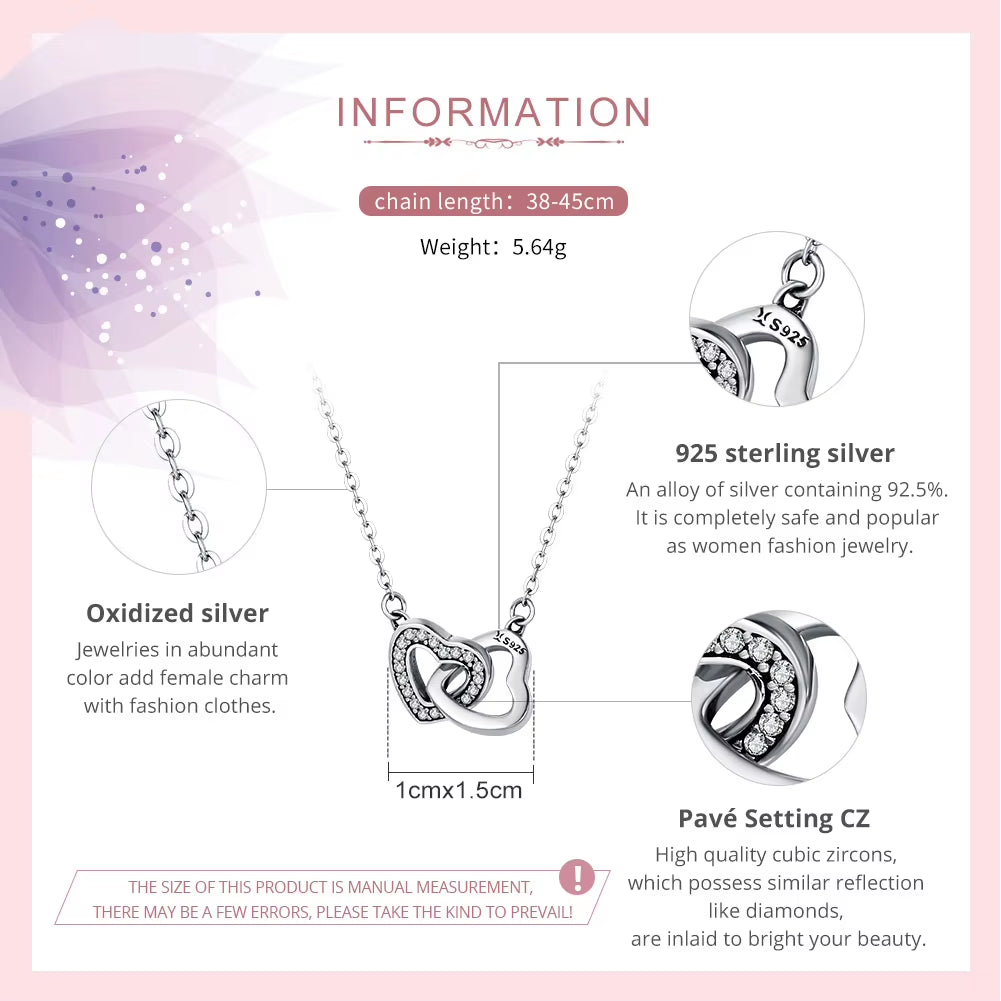 925 Sterling Silver Connected Heart Pendant Necklace for Girlfriend Valentine'S Day Gift Fine Jewelry SCN181