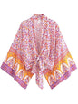 Boho Vintage Floral Print Beach Summer Short Kimono Women Fashion Ladies Casual V Neck Batwing Sleeves Bohemian Cover-Ups