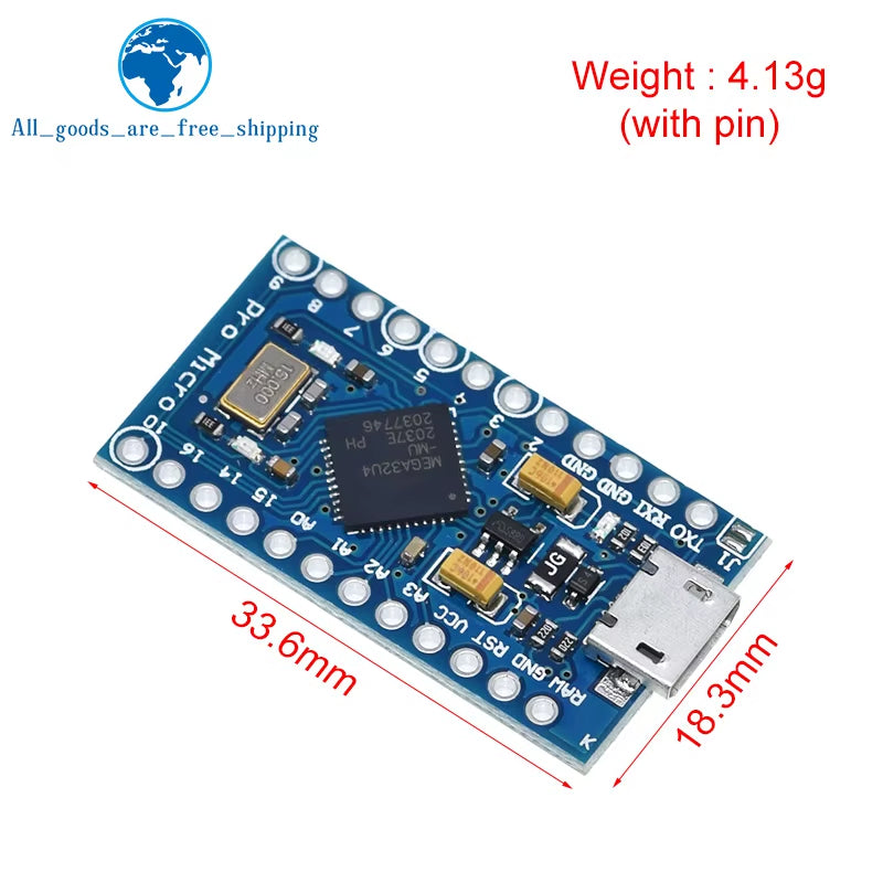 Pro Micro Atmega32U4 5V 16Mhz Original Chip Replace Atmega328 for Arduino Pro Mini with 2 Row Pin Header for Leonardo UNOR3