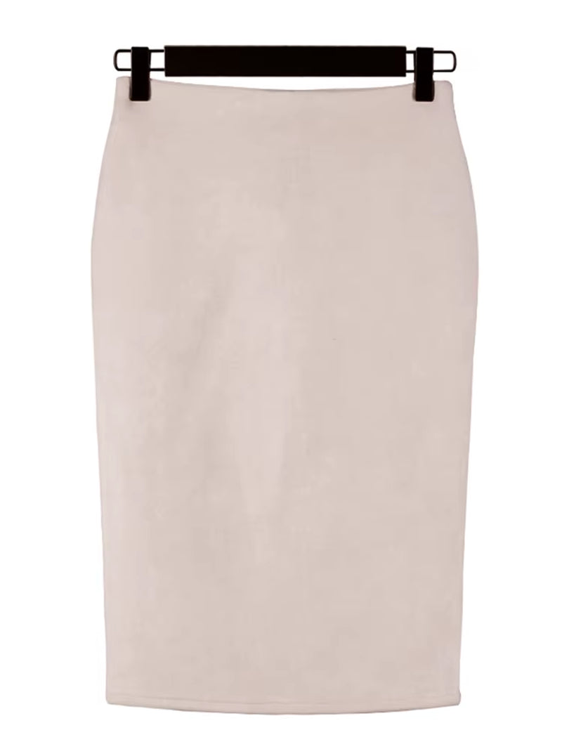 Sexy Multi Color Suede Midi Pencil Skirt Women 2024 Fashion Elastic High Waist Office Lady Bodycon Skirts Saias