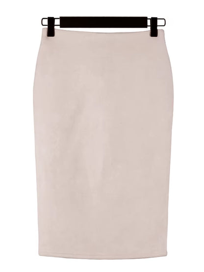 Sexy Multi Color Suede Midi Pencil Skirt Women 2024 Fashion Elastic High Waist Office Lady Bodycon Skirts Saias