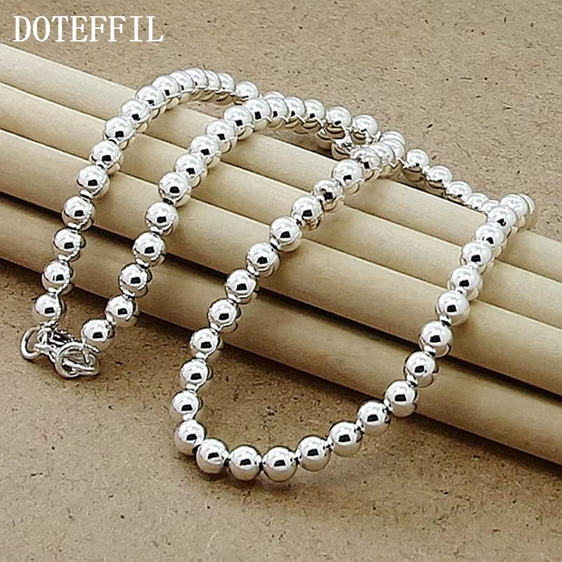 925 Sterling Silver 6Mm Smooth Beads Ball Chain Necklace for Women Trendy Wedding Engagement Jewelry
