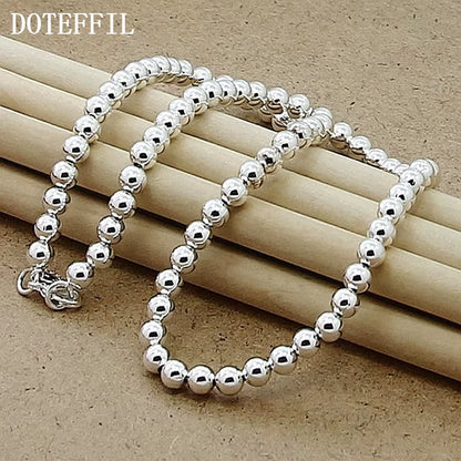 925 Sterling Silver 6Mm Smooth Beads Ball Chain Necklace for Women Trendy Wedding Engagement Jewelry