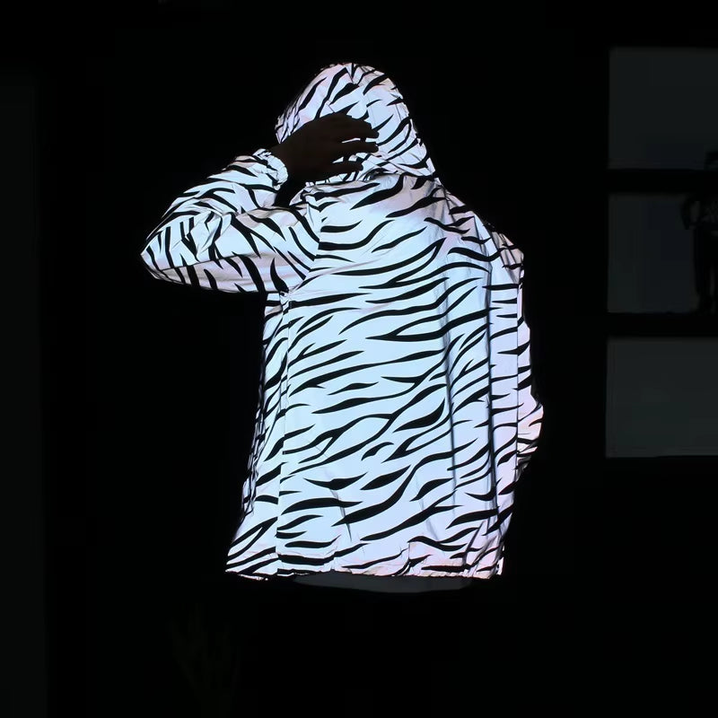 Men'S Full Reflective Jacket Casual Women Windbreaker Hip Hop Hooded Coat Waterproof Printed Streetwear Night Shiny Jackets 5XL
