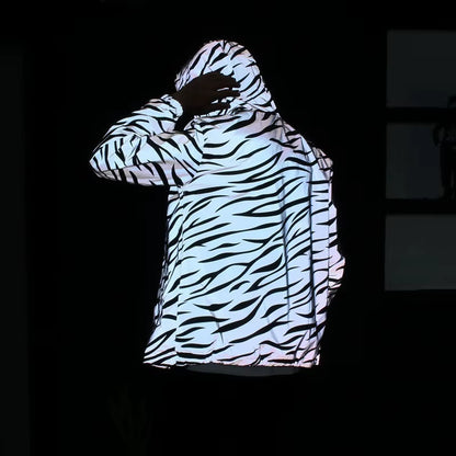 Men'S Full Reflective Jacket Casual Women Windbreaker Hip Hop Hooded Coat Waterproof Printed Streetwear Night Shiny Jackets 5XL
