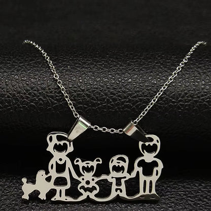 Stainless Steel Necklace Mama Family Necklaces Silver Color Love Boy Girl Pendant Jewelry Women Christmas Gift 355