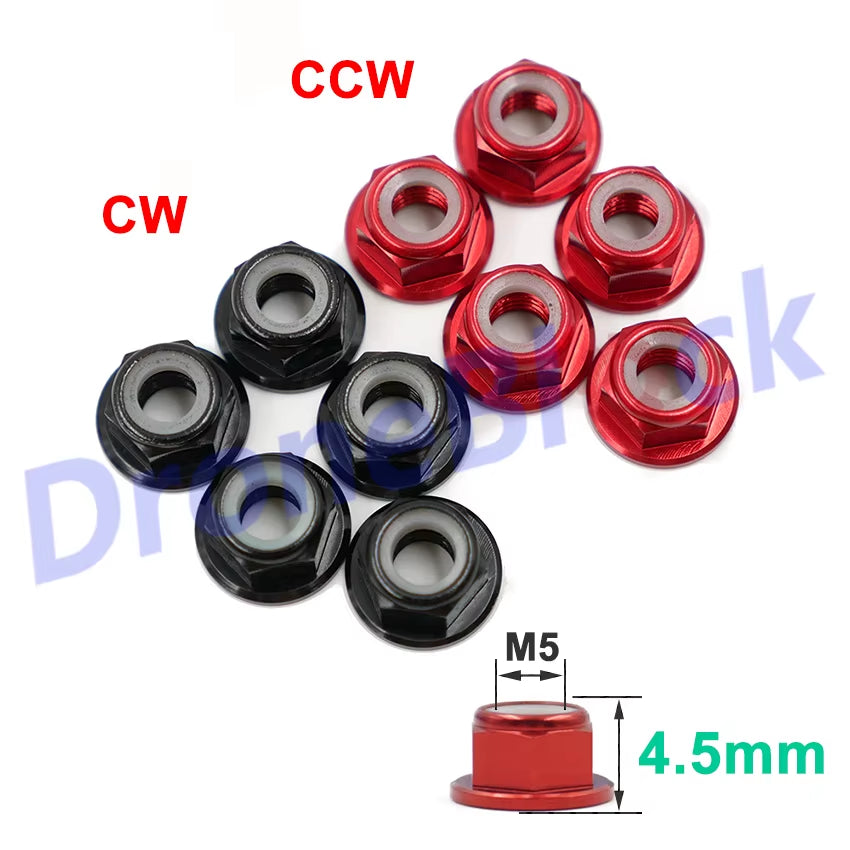 10 Pcs M5 Aluminum Flange Nylon Nut Low Profile CW CCW Anti-Loose Insert Lock for 2204 2205 2206 Brushless Motor RC QAV250 210