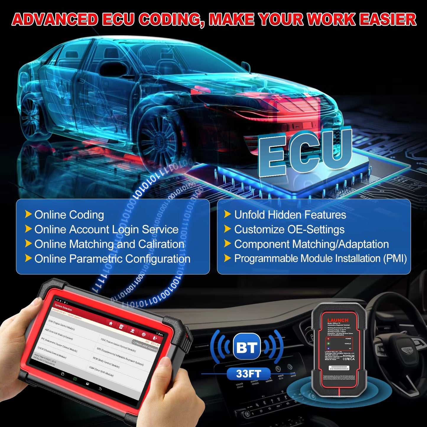 CRP919E BT OBD2 Scanner CAN FD DOIP FCA Full System Car Diagnostic Tools ECU Coding Bidirectional Control 31+ Service