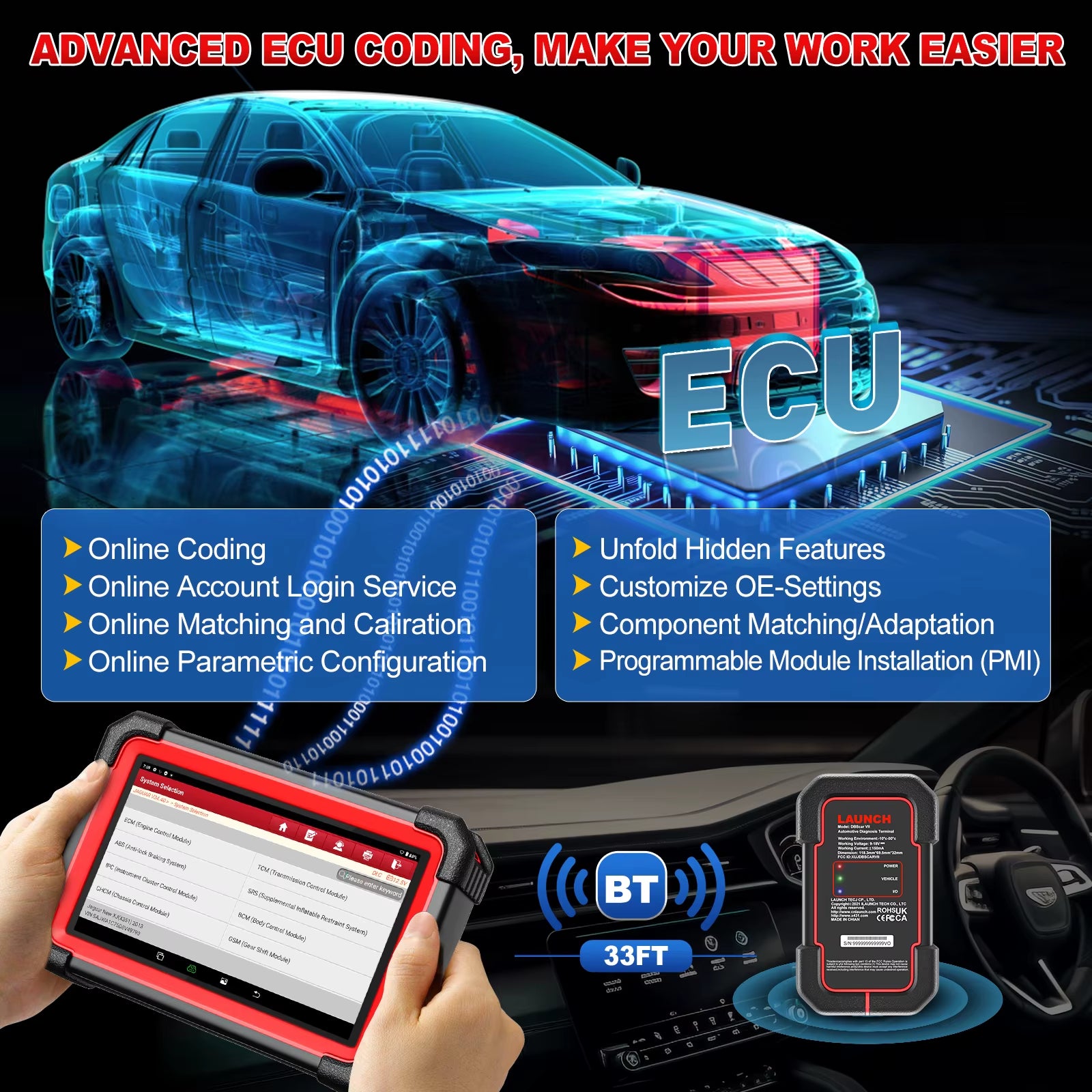 CRP919E BT OBD2 Scanner CAN FD DOIP FCA Full System Car Diagnostic Tools ECU Coding Bidirectional Control 31+ Service