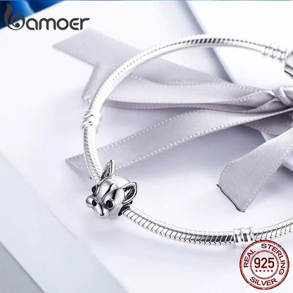 925 Sterling Silver Loyal Partners French Bulldog Bead Dog Animal Bead Fit Women Charm Bracelets DIY Jewelry SCC315