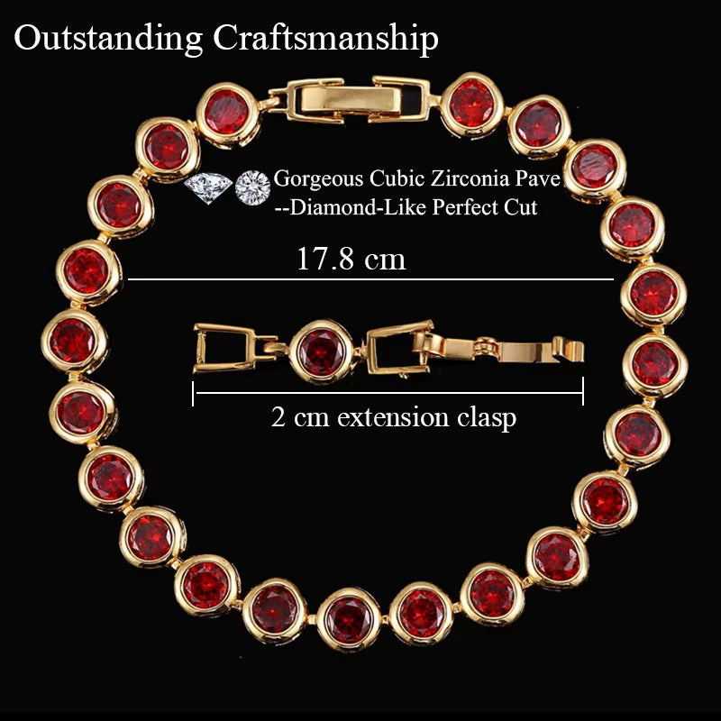 Pera Gorgeous Design Gold Color round Shape Purple Cubic Zirconia Stone Charm Link Bracelets Wedding Jewelry for Women B020