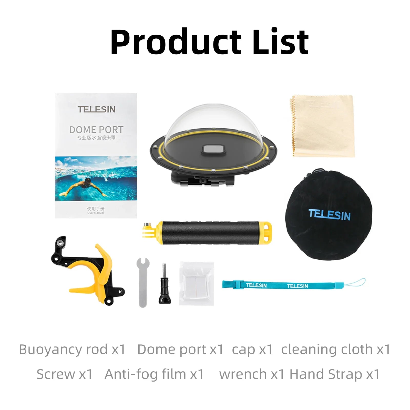 TELESIN 6'' Dome Port 30M Waterproof Case Housing for  Hero 9 10 11 12 13 Trigger Dome Cover Lens Accessories