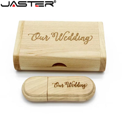 1PCS Free Custom Logo Laser Engraving Wooden+Box Pendrive 4GB 8GB 16GB 32GB 64GB USB Flash Drive Photography Gift