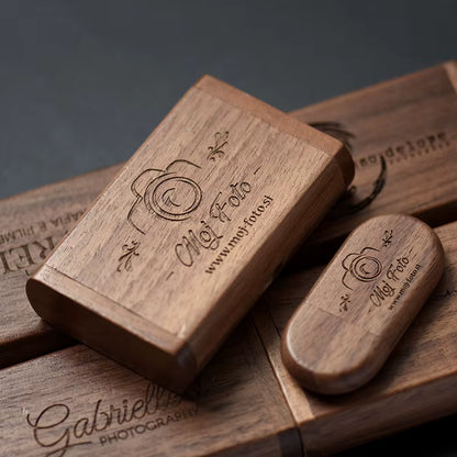 1PCS Free LOGO Wooden + Box USB 2.0 Pen Drive 4GB 16GB 32GB 64GB Flash Drive Memory Stick Wedding Photography Gift U Disk
