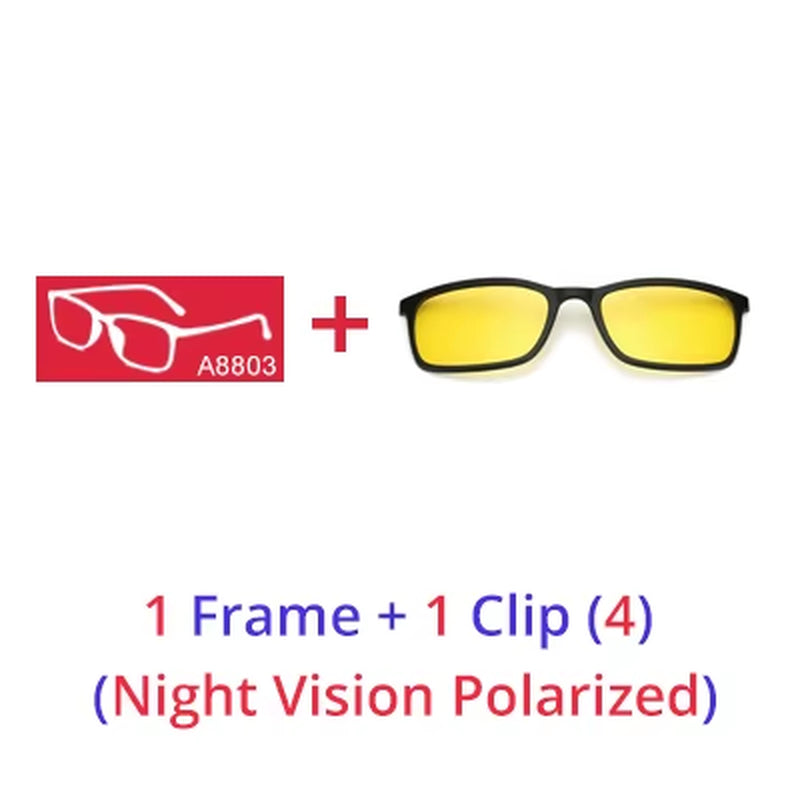 Polarized Sunglasses Men Women 5 in 1 Magnetic Clip on Glasses TR90 Optical Prescription Eyeglass Frames Magnet Clips
