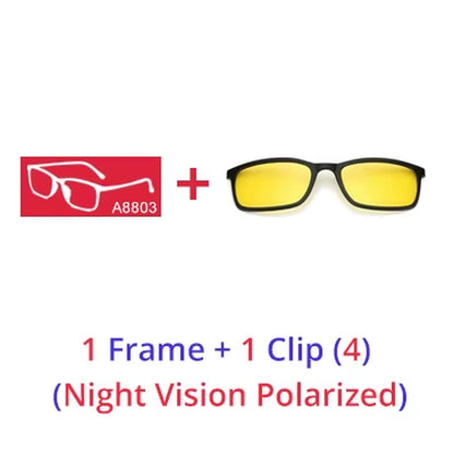 Polarized Sunglasses Men Women 5 in 1 Magnetic Clip on Glasses TR90 Optical Prescription Eyeglass Frames Magnet Clips