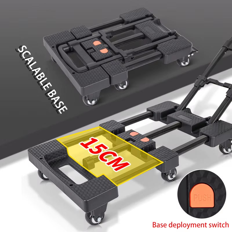 Trolley with Brakes Cargo Trolley Car Home Portable Trolley Foldable Outdoor Small Trailer Six Wheels