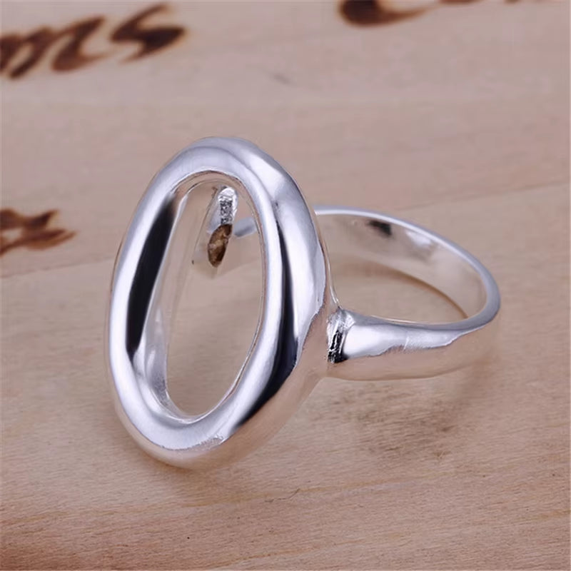 925 Sterling Silver Circle O Open Adjustable Size Rings for Women Wedding Engagement Party Jewelry