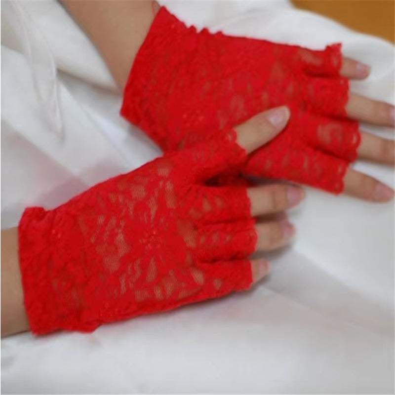 Womens Sexy Dressy Lace Gloves Sunscreen Short Gloves Fingerless Lace Driving Gloves Spring and Summer Mittens Accessories