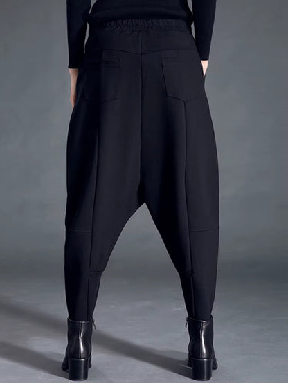 [] High Elastic Waist Black Pocket Thick Patchwork Harem Pants New Trousers Women Fashion Tide Spring Autumn 2025 SA155