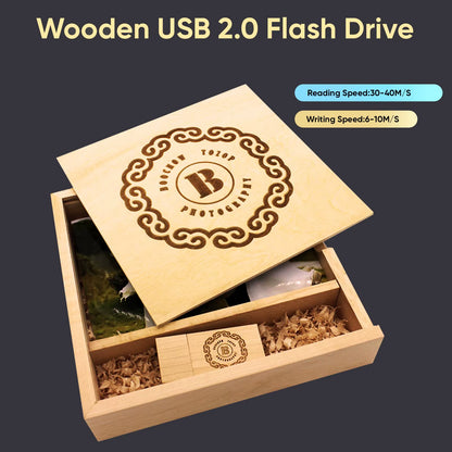 USB 2.0 Flash Drives Photography Wooden Photo Album Box Pen Drive Free Logo 16GB 32GB 64GB 128GB Creative Gift USB Stick