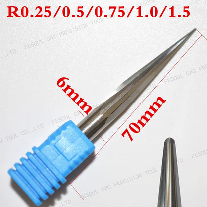 6Mm*70L,1Pcs, Taper Ball Nose End Mill,Cnc Cone Milling Cutter,Solid Carbide Tool,Woodworking Router Bit