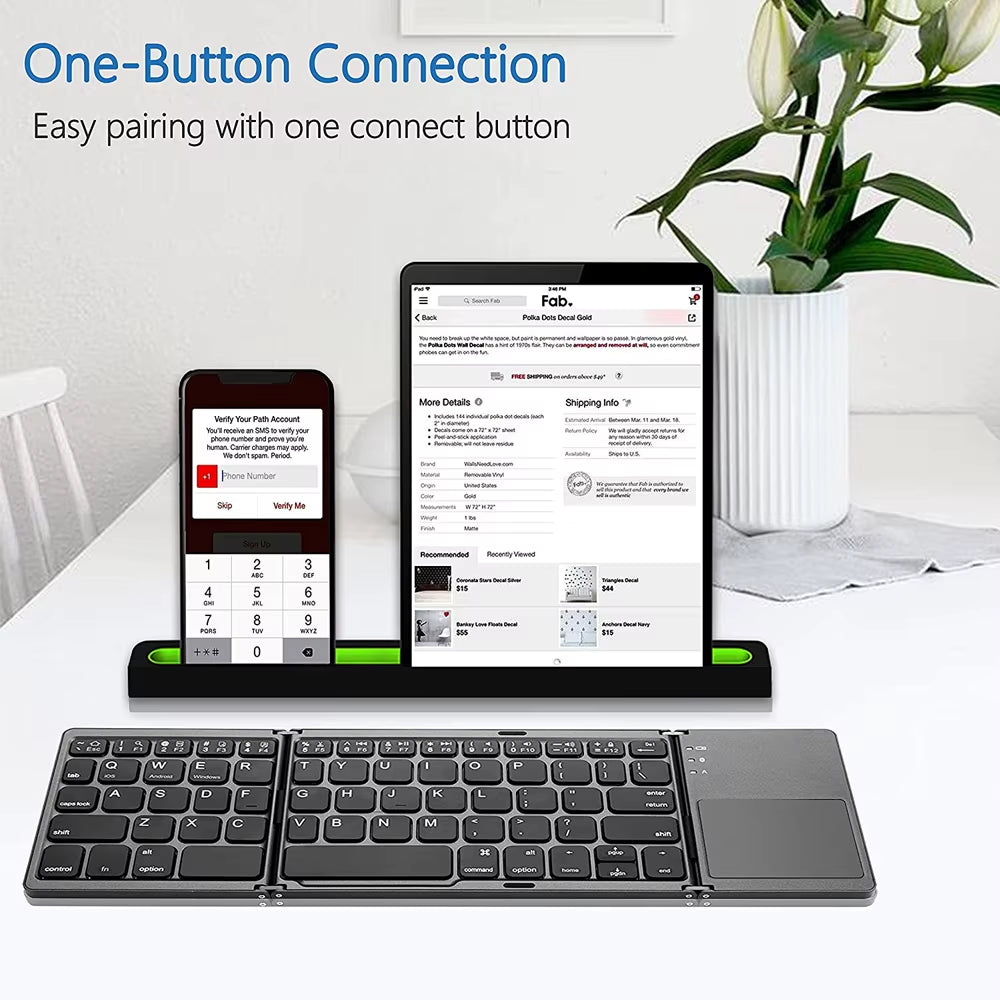 New Portable Mini Three Folding Bluetooth Keyboard Wireless Foldable Touchpad Keypad for IOS Android Windows Ipad Tablet
