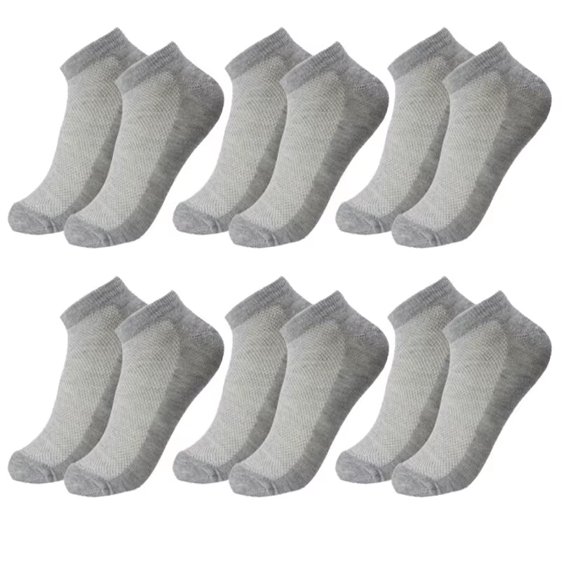 6 Pairs Breathable Men'S Socks Short Ankle Elastic Solid Color Mesh High Quality Business Unisex Sokken plus Size EU38-47