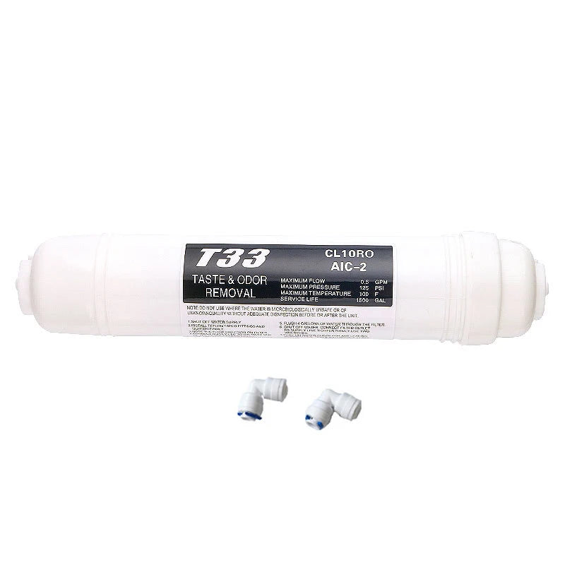 Quick Connect 10 Inch T33 with 2Pcs Fitting Water Purifier INLINE COCONUT Carbon Post WATER FILTER Cartridge REVERSE OSMOSIS