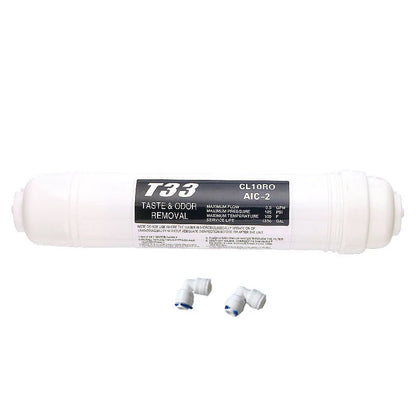 Quick Connect 10 Inch T33 with 2Pcs Fitting Water Purifier INLINE COCONUT Carbon Post WATER FILTER Cartridge REVERSE OSMOSIS