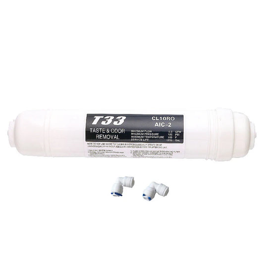 Quick Connect 10 Inch T33 with 2Pcs Fitting Water Purifier INLINE COCONUT Carbon Post WATER FILTER Cartridge REVERSE OSMOSIS
